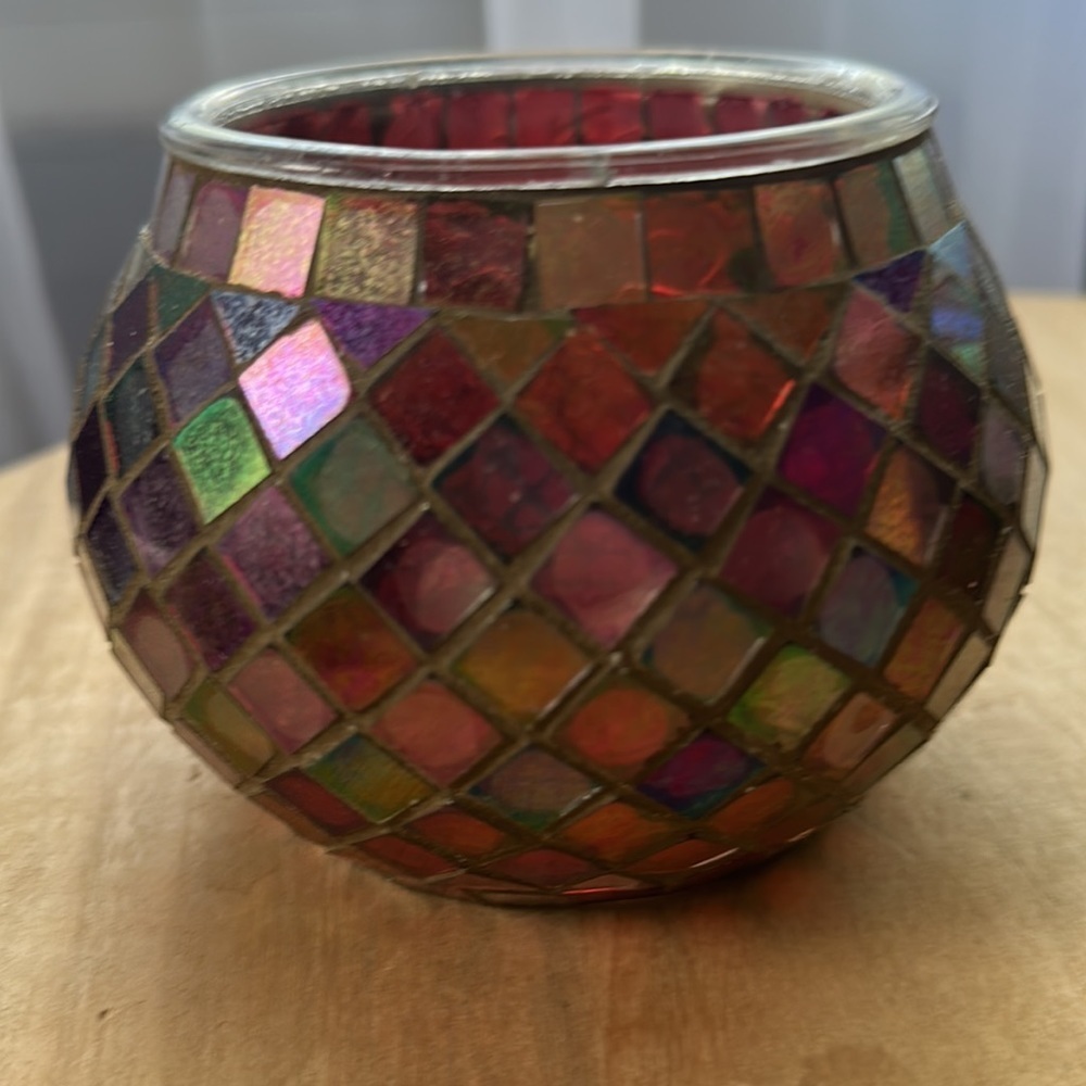 2 green and maroon mosaic candle holders! - Picture 2 of 12